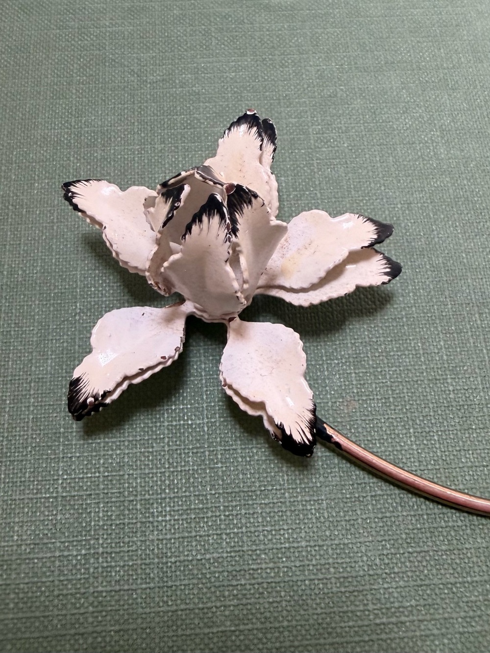 Vintage 1960’s White and Black Enamel Flower Brooch - Women Jewelry Brooches